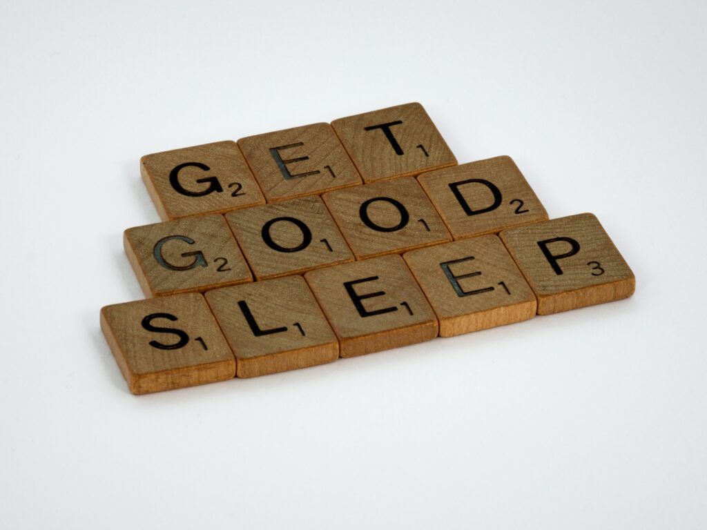 An image of scrabble letters making the word Go Sleep