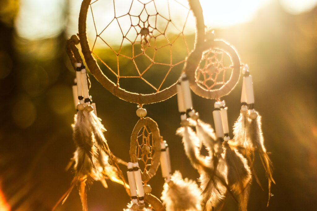 Hand made dreamcatchers hanging